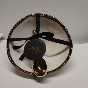 Rebrilliant Porcelain White and Gold Decorative Serving Bowl with Gold Spoon